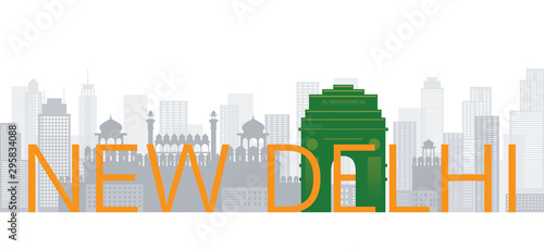 New Delhi, India Skyline Landmarks with Text or Word