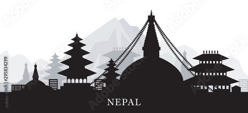 Nepal Skyline Landmarks Silhouette Background