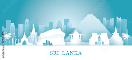 Sri Lanka Skyline Landmarks in Paper Cutting Style