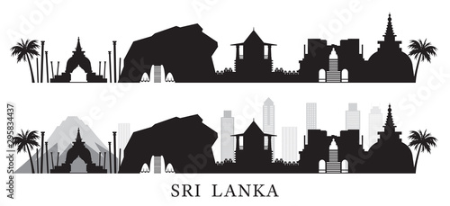 Sri Lanka Skyline Landmarks Black and White Silhouette Background