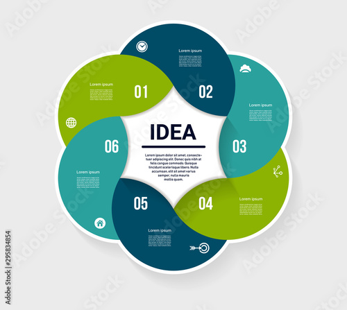 Vector circle infographic. Template for diagram, graph, presentation and chart. Business concept with 6 options, parts, steps or processes. Abstract background
