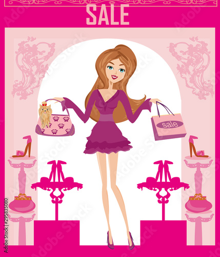 Wallpaper Mural Smiling woman in pink dress on fashion shopping Torontodigital.ca