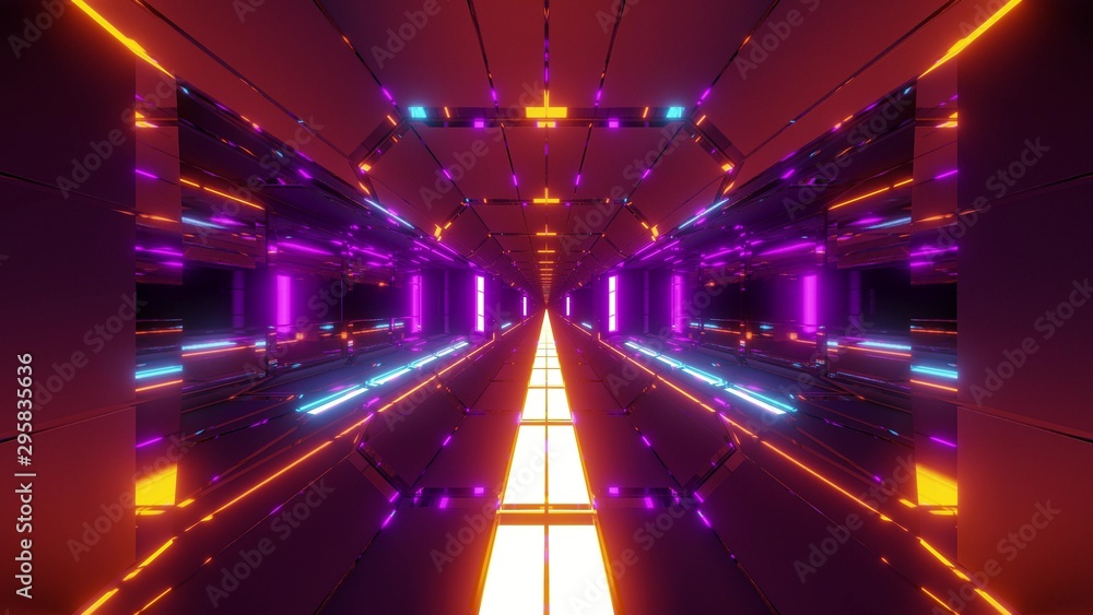 futuristic scifi tunnel corridor with nice glowing lights 3d illustration wallpaper background