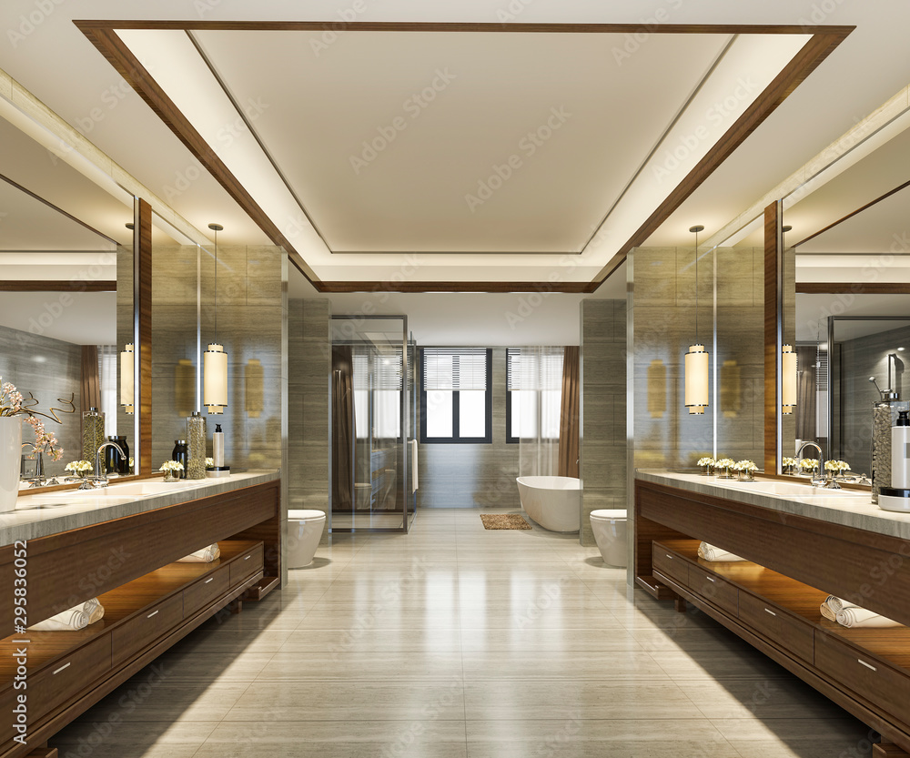3d rendering modern bathroom with luxury tile decor 3d rendering modern bathroom with luxury tile decor