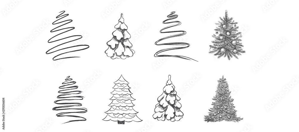 Obraz premium Christmas tree set. Hand drawn illustration.