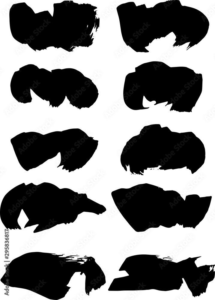 Vector grunge brush, spots. Abstract brush strokes with a dry brush. Set of ink blots. Black backdrops. Vector grunge brush, spots. Abstract brush strokes with a dry brush. Set of ink blots. Black backdrops.