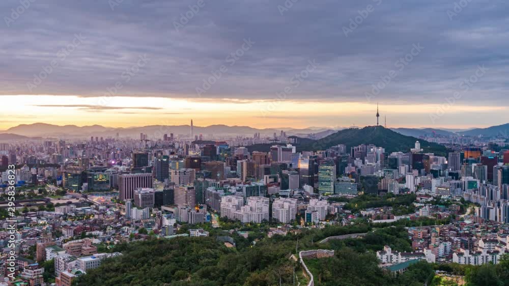 Time lapse Night to day Skyline,Viewpoint from Inwangsan mountain Seoul , South Korea. Time lapse Night to day Skyline,Viewpoint from Inwangsan mountain Seoul , South Korea.