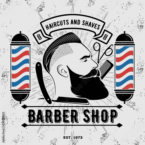 Barber shop vintage label, badge, or emblem. Vector illustration