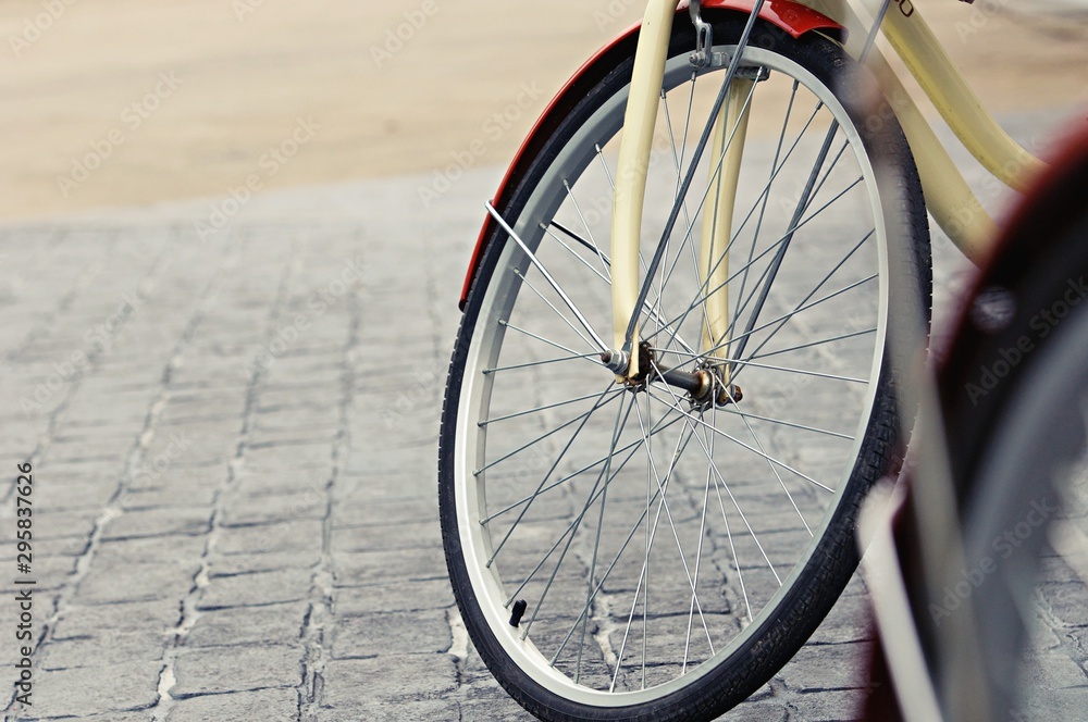 Detail bicycle background, Part of bicycle transport of vintage bike closeup defocused