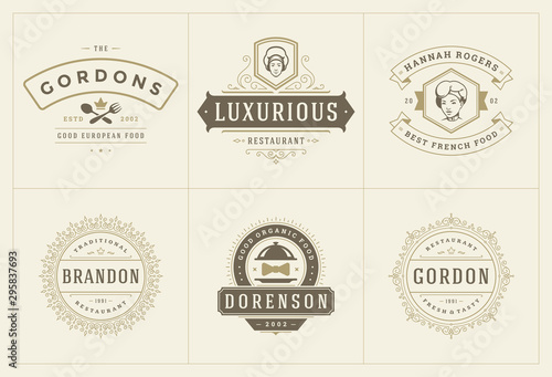 Restaurant logos templates set vector illustration good for menu labels and cafe badges