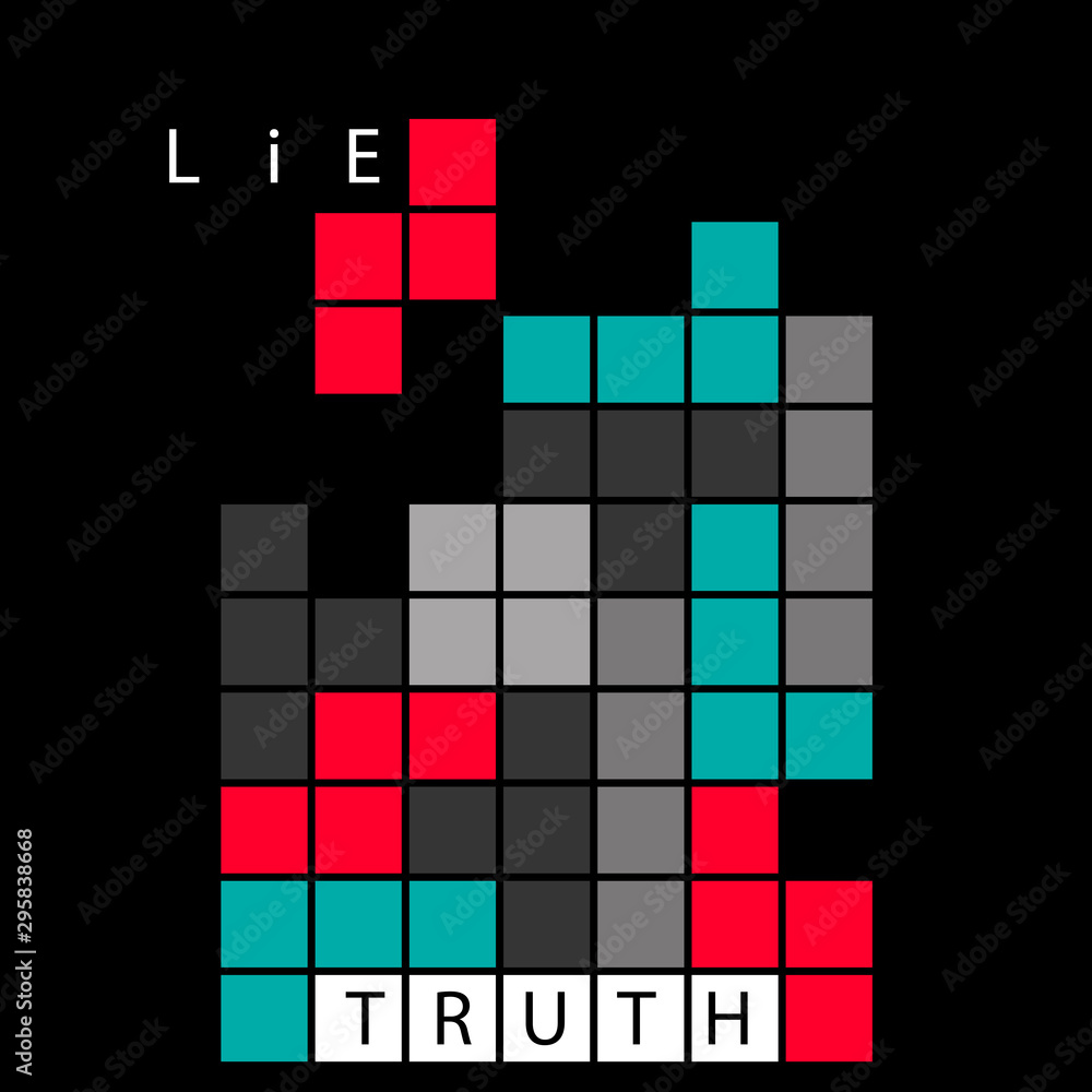 Truth and lie concept illustration. Tetris brick retro game. Logical and  critical thinking idea. True and fake information. Choosing correct answer  metaphor isolated on black background Stock Vector | Adobe Stock