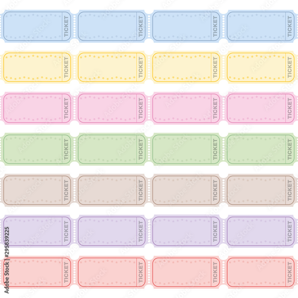 Blank strip tickets to be labeled, colored rows of raffle tickets for tombola, lottery