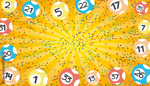 Orange lottery banner with lottery balls and free space for text.