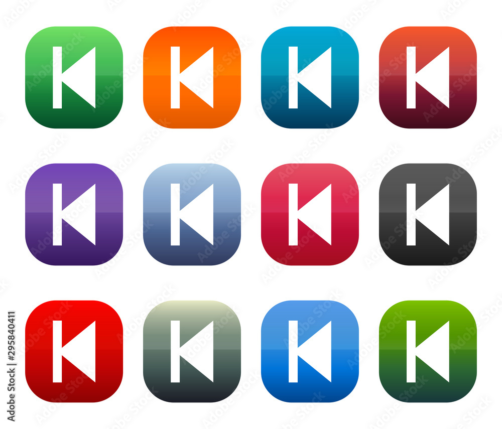 Previous track icon shiny square buttons set illustration design Previous track icon shiny square buttons set illustration design