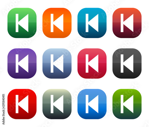 Previous track icon shiny square buttons set illustration design