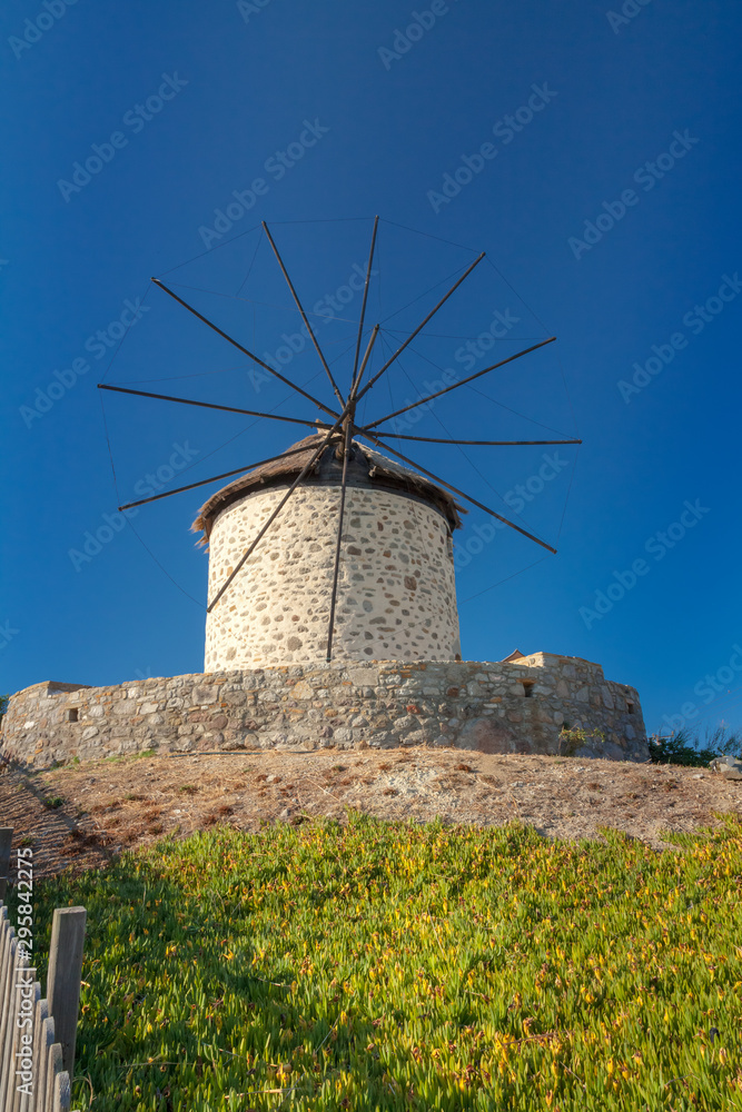 Traditional old windmills at Kontias village Lemnos island - Aegean - Greece