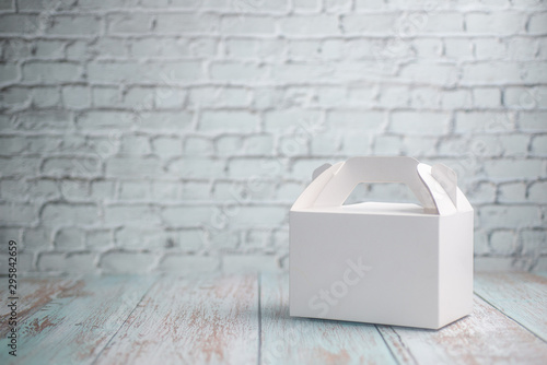 Takeaway Concept - Blank Takeaway box on wooden background