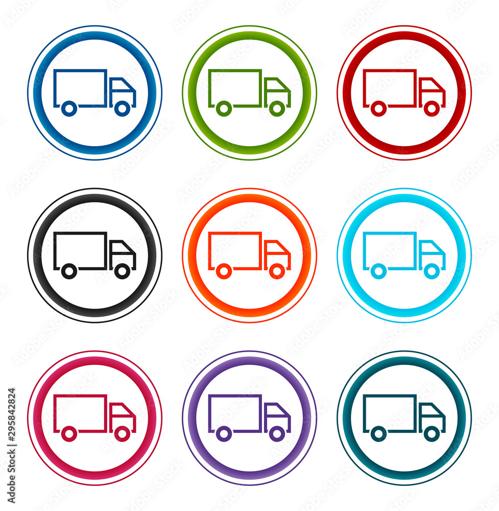 Delivery truck icon flat round buttons set illustration design Delivery truck icon flat round buttons set illustration design