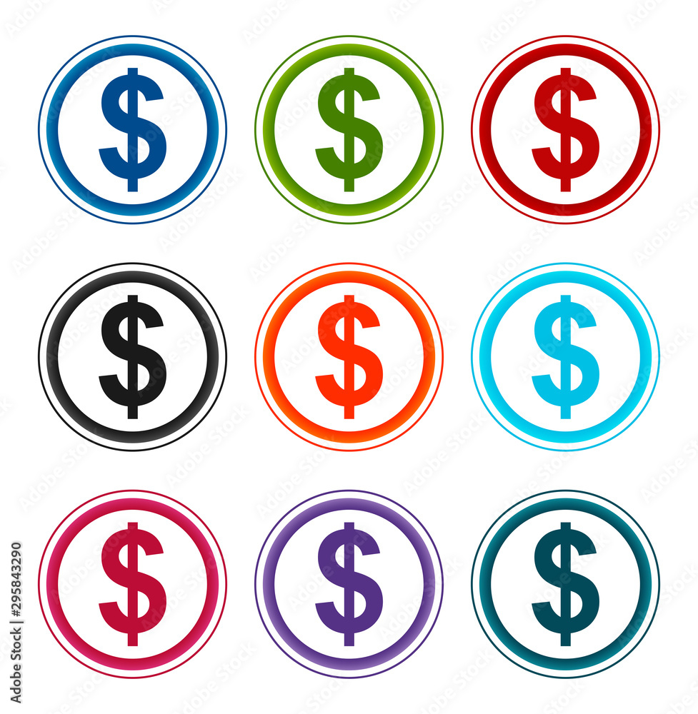 Dollar sign icon flat round buttons set illustration design Dollar sign icon flat round buttons set illustration design