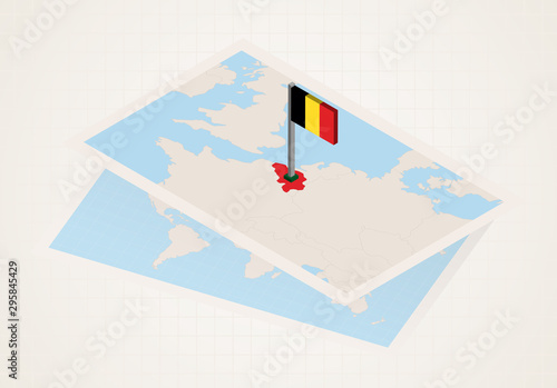 Belgium selected on map with isometric flag of Belgium.