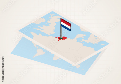 Netherlands selected on map with isometric flag of Netherlands. photo