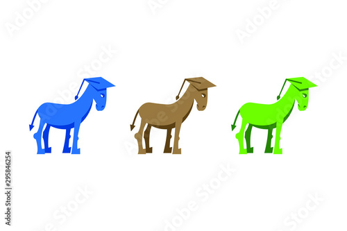 donkey and hat graduation concepts, animal logo template, donkey icon with three color option
