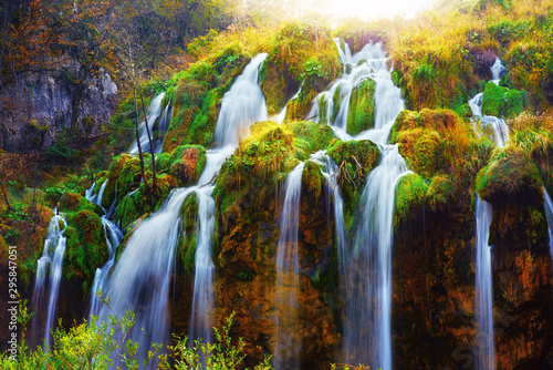 Canvastavla Water flows of amazing waterfall in Plitvice lakes
