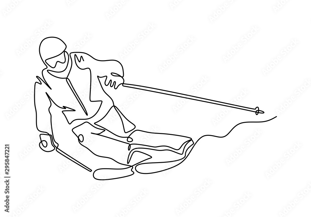Ski racer one line drawing minimalist design winter sport theme Stock ...