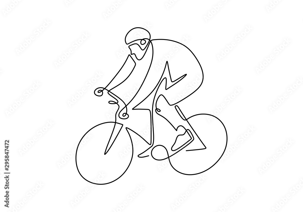 Fototapeta cycling line drawing. continuous one line drawings of pictures athlete, cycling, fitness, health concept.