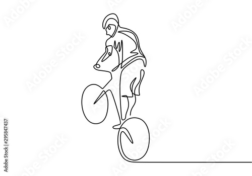 continuous line bicycle athlete one hand drawn sketch drawing. Vector sport theme.