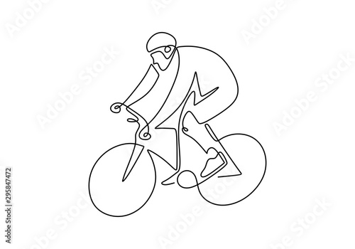 cycling line drawing. continuous one line drawings of pictures athlete, cycling, fitness, health concept.
