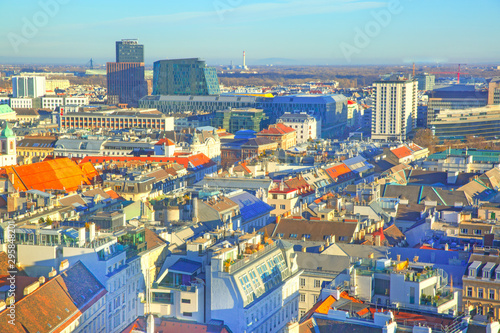Vienna aerial panoramic view. Beautiful city downtown landscape  Austria. 