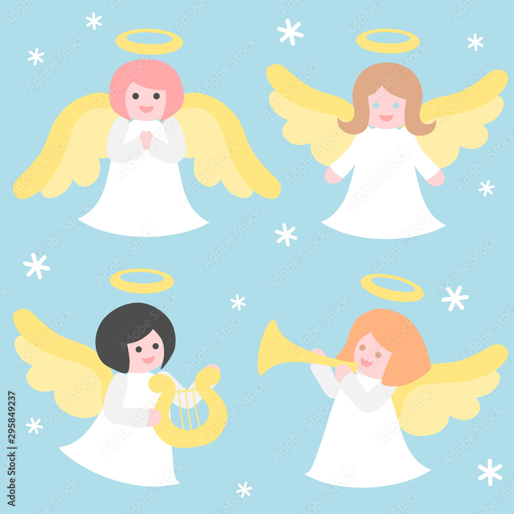 Angel cartoon in winter - pastel Angel cartoon in winter - pastel