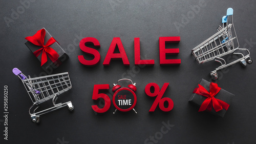 Sale fifty percent discount with shopping carts