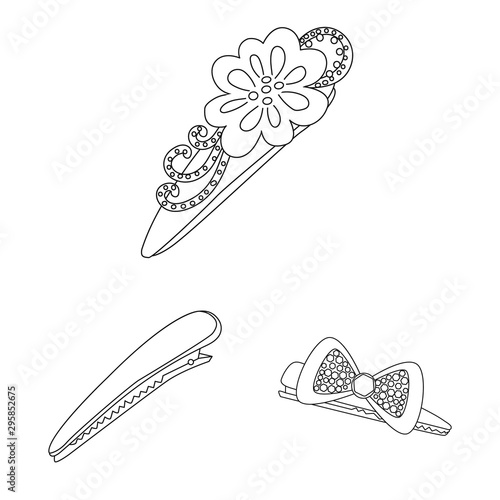 Vector illustration of hairdressing and hairclip sign. Set of hairdressing and accessories vector icon for stock.