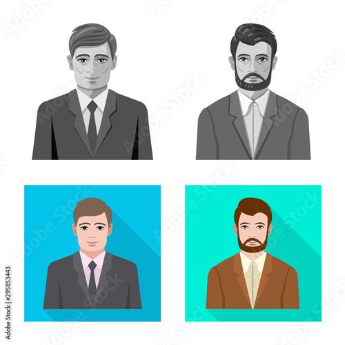 Vector illustration of hairstyle and profession icon. Collection of hairstyle and character stock symbol for web.