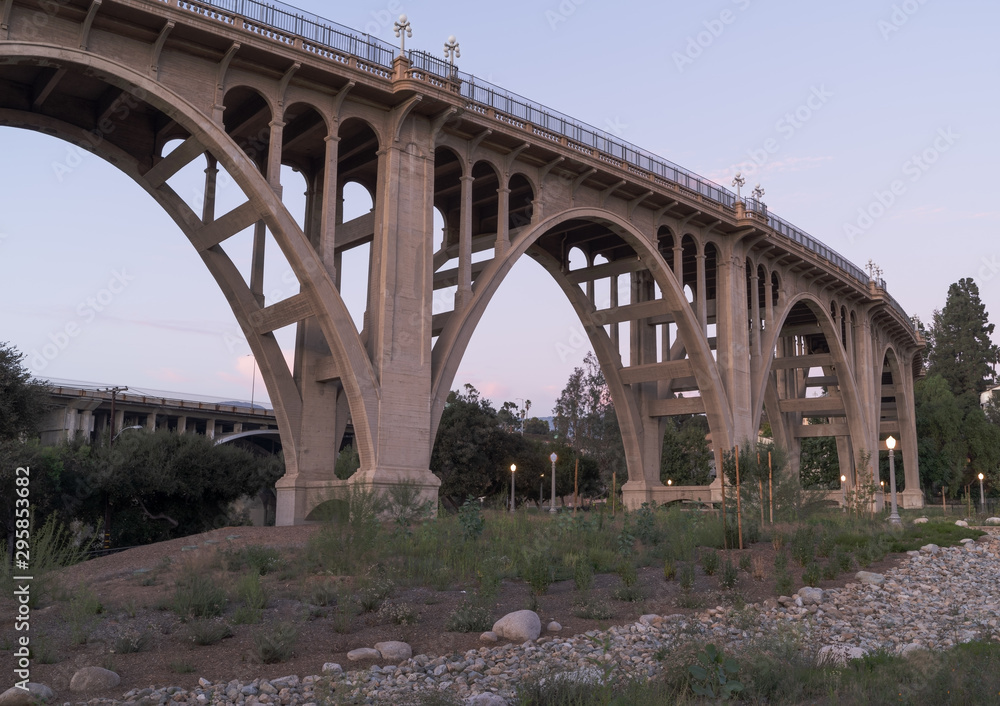 Image of the Colorado Street Bridge in Pasadena taken from below. Image of the Colorado Street Bridge in Pasadena taken from below.