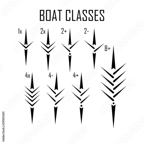 rowing boat icon set isolated whit names