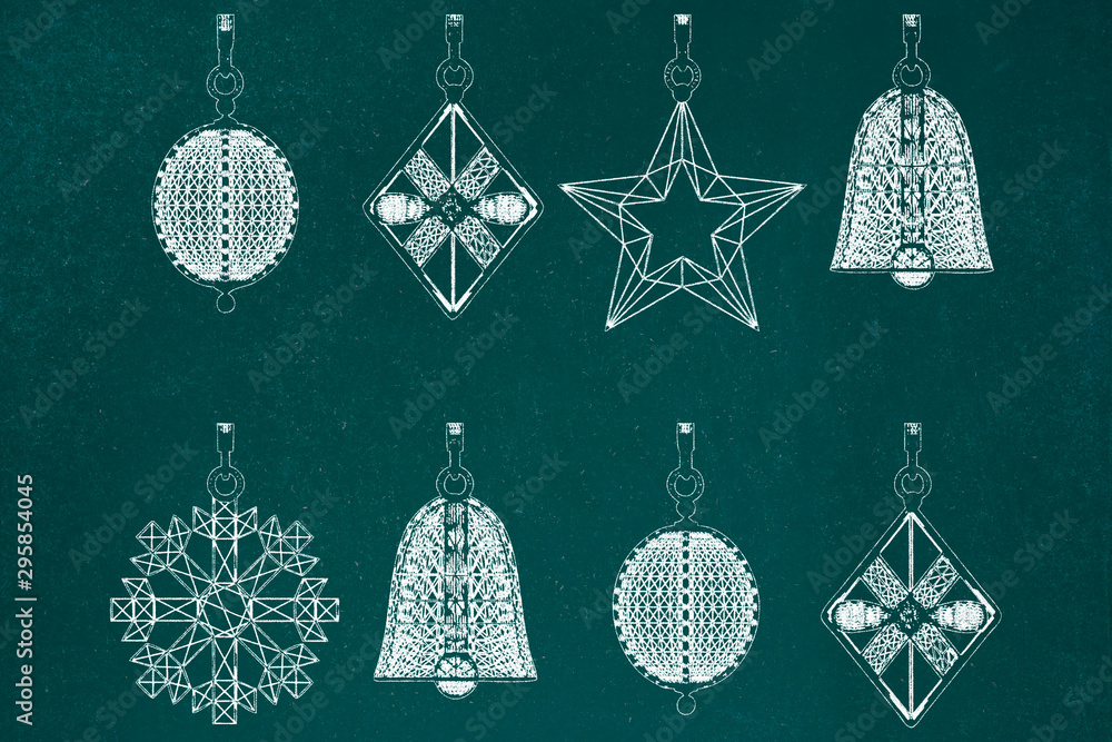 Christmas Decoration Ornaments Chalkboard Sketch Background