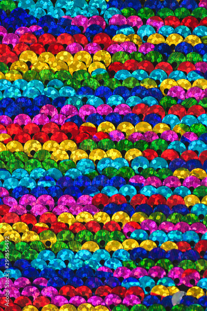 Colorful sequins fabric close up