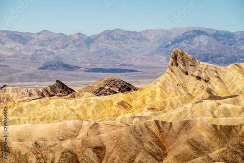 Eroding volcanic ash and silt hills  badlands  at Zabriskie Point  Death Valley National Park  California  USA