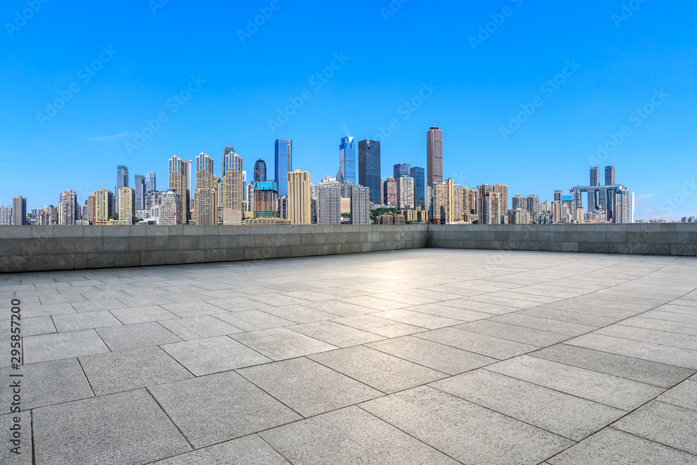 Empty floor and modern city financial district in Chongqing,China.