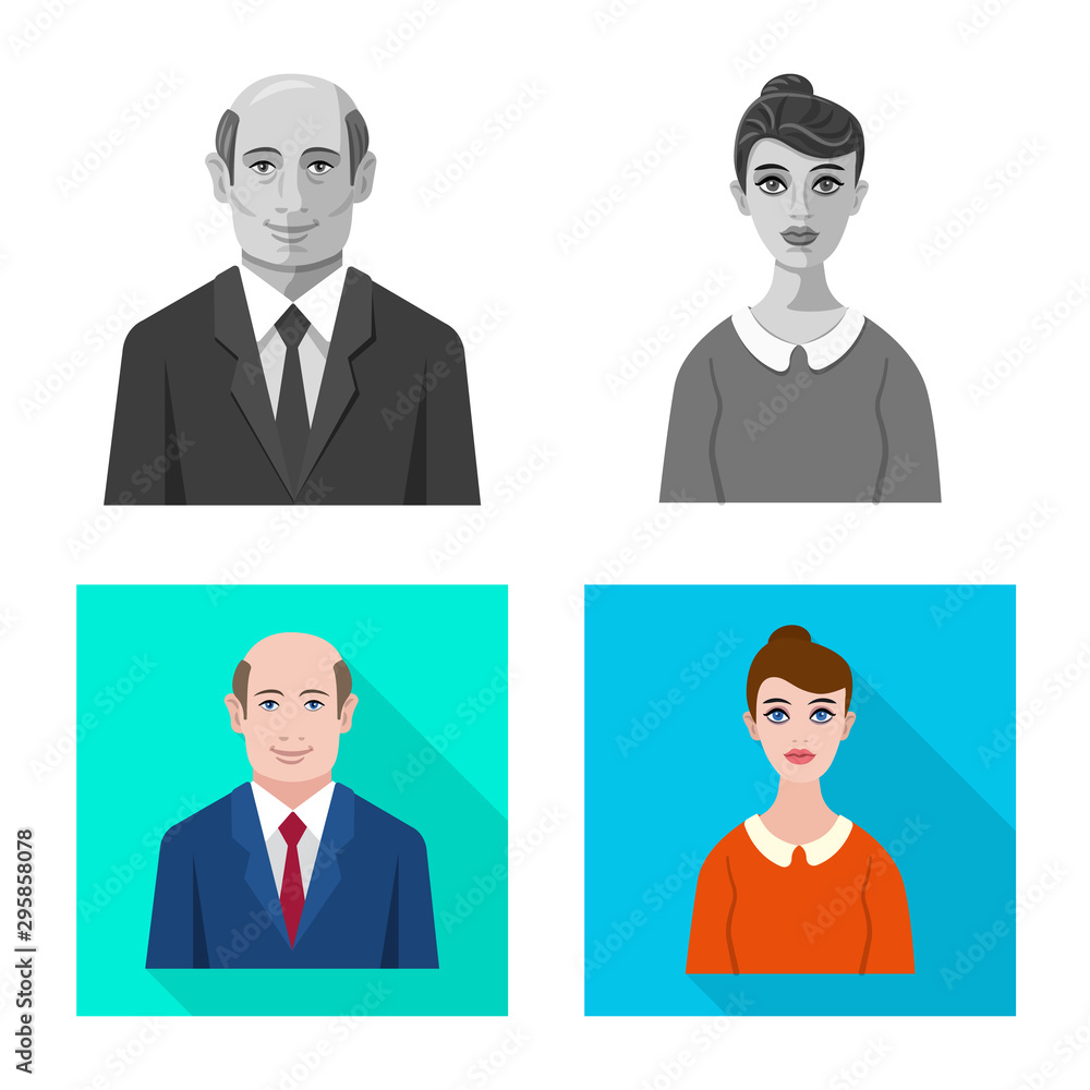 Vector design of hairstyle and profession sign. Set of hairstyle and character stock vector illustration. Vector design of hairstyle and profession sign. Set of hairstyle and character stock vector illustration.