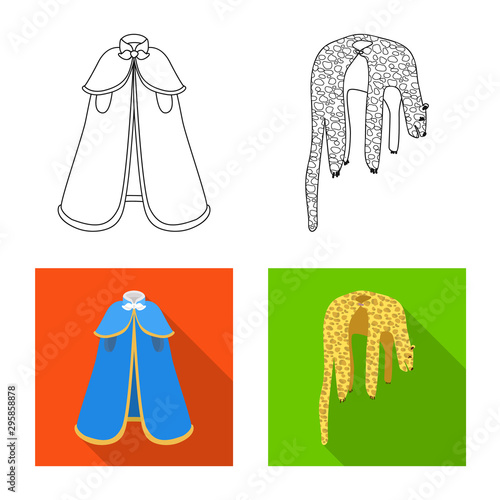Vector illustration of material and clothing icon. Set of material and garment vector icon for stock.