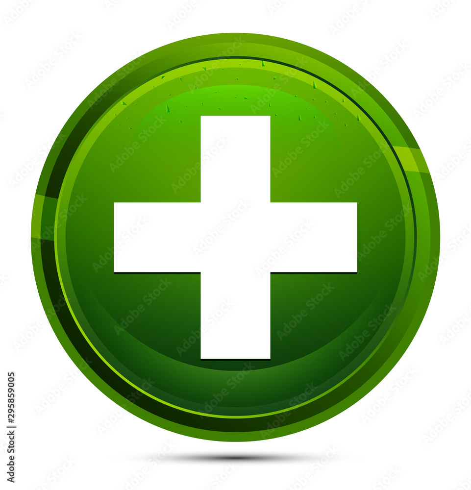 Obraz premium Plus icon glassy green round button illustration