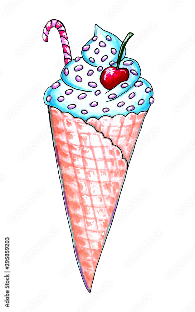 Set of watercolor ice cream, donut and dessert, summer collection food illustrations isolated on white soft Italian fruit ice cream Set of watercolor ice cream, donut and dessert, summer collection food illustrations isolated on white soft Italian fruit ice cream