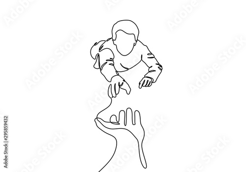 Continuous one line drawing of helping hand vector. Act of kindness theme. person help his friend.