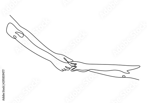 Continuous one line drawing of holding hands. Concept of share love and act of kindness.