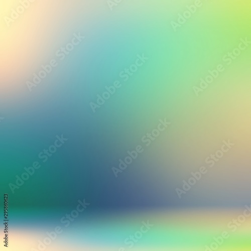 Fantasy studio 3d background. Green azure yellow transition gradient texture. Abstract painting wall and floor. Formless pattern natural colors. Tropical decor interior.