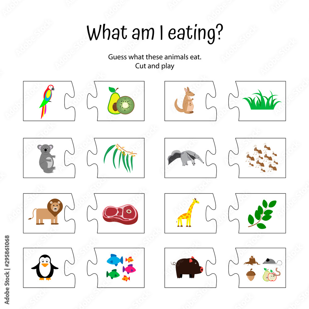 Guess What Animals Eat Children Education Puzzle Game Matching